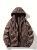 kkboxly  Men's Stylish Solid Fleece Jacket With Pockets, Casual Breathable Lapel Zip Up Long Sleeve Hooded Top For Winter Outdoor Activities