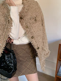 Raw Trim Button Front Coat, Chic Long Sleeve Pocket Coat For Fall & Winter, Women's Clothing
