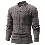 All Match Knitted Shawl Collar Sweater, Men's Casual Warm High Stretchy Pullover Sweater For Fall Winter