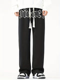 Letter Pattern, Men's Drawstring Comfy Trendy Straight Leg Trousers
