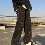 kkboxly  Men's  Embroidery Wide Leg Denim Jeans