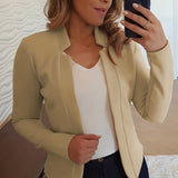 kkboxly  Solid Open Front Blazer, Elegant Long Sleeve Work Office Outerwear, Women's Clothing