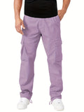 dunnmall  kkboxly  Trendy Solid Cargo Pants, Men's Multi Flap Pocket Trousers, Loose Casual Outdoor Pants, Men's Work Pants Outdoors Streetwear