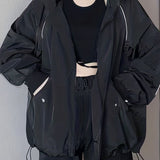 kkboxly  Solid Hooded Jacket, Casual Zip Up Long Sleeve Outerwear With Pocket, Women's Clothing