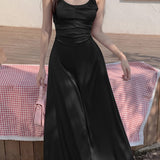 kkboxly  Elegant Backless Halter Neck Dress, Sleeveless Solid Color Maxi Length Dress, Women's Clothing