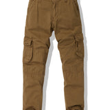 kkboxly Men's Stylish Comfy Solid Joggers With Pockets, Active Breathable Slim-fit Men's Bottom Clothing For City Walk Street Hanging Outdoor Activities