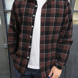 kkboxly  Plus Size Men's Plaid Shirt Oversized Long Sleeve Shirt For Fall Winter, Men's Clothing