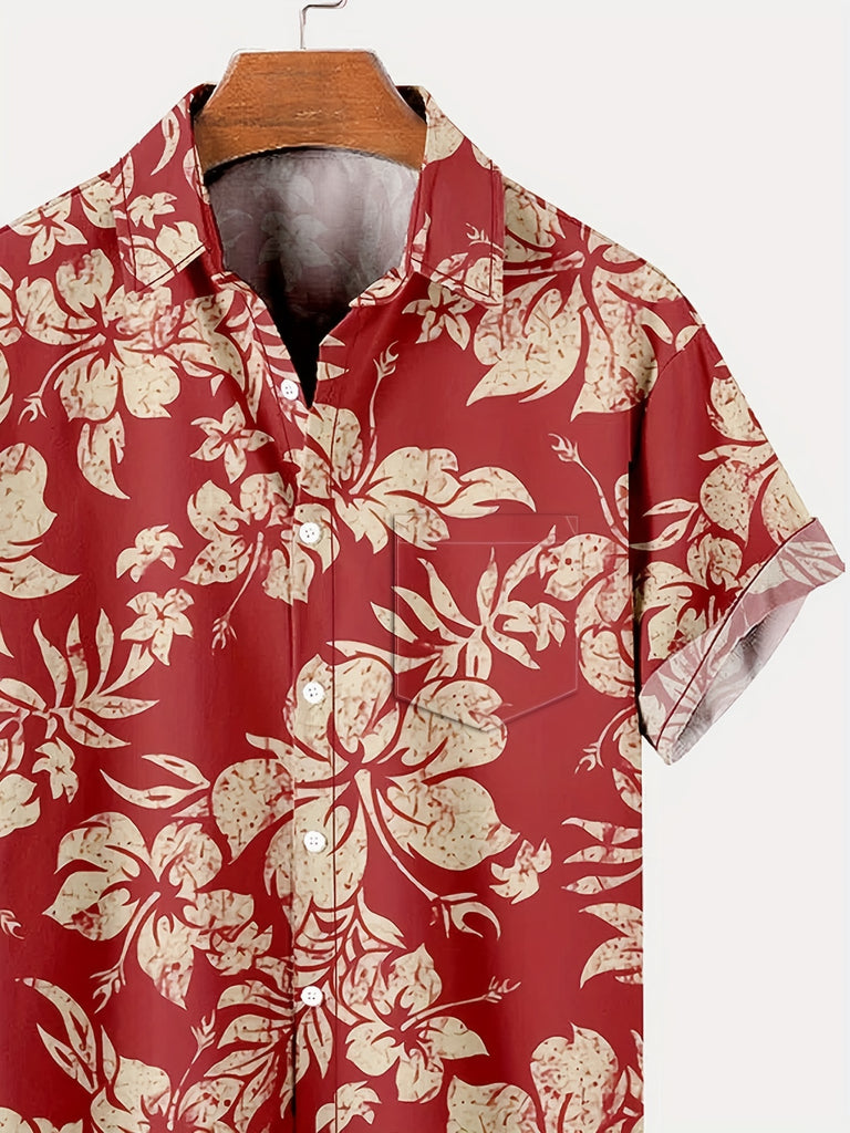 kkboxly  Retro Floral Printed Hawaiian Shirt for Men - Oversized Casual Loose Top for Summer Beach and Casual Wear