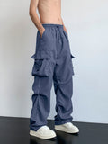 kkboxly  Solid Multi Flap Pockets Men's Straight Leg Cargo Pants, Loose Casual Outdoor Baggy Pants, Men's Work Pants Hiphop Style