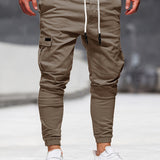 Trendy Solid Drawstring Cargo Pants, Men's Multi Flap Pocket Trousers, Loose Casual Outdoor Pants, Men's Work Pants Outdoors Streetwear Hip Hop Style