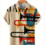kkboxly  Trendy Plus Size Men's Music Instrument Shirt - Loose Fit Button Down Top for Summer
