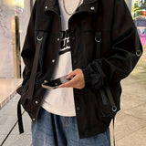 kkboxly  Men's Chic Techwear Jacket, Street Style Multi Pocket Jacket For Spring Fall