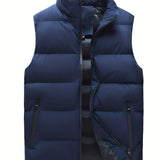 kkboxly Men's Autumn/Winter  Lightweight Sleeveless Zip-up Padded Vest With Chest Pockets