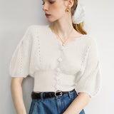 Half Sleeve Crop Cardigan, Solid Casual Sweater, Women's Clothing