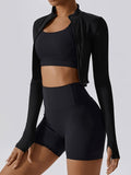 kkboxly  Solid Color Long Sleeve Thumb Hole Yoga Jacket, Casual Sports Running Top, Women's Tops