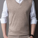 kkboxly  Casual Knitted Pullover, V-neck Sleeveless Thermal Jacket, Wool Vest, Men's Tank Top  For Autumn And Winter