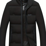 kkboxly  Men's Padded Jacket, Men Casual Padded Coat Windbreaker Zipper Pocket Stand Collar For Men Winter