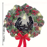 kkboxly Vintage Christmas Wreath Door Decor with Nativity Scene, Pine Cones, and Berries – Handcrafted Log Garland, Electricity-Free with Decorative Elements, Festive Holiday Entrance Accent