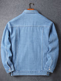 kkboxly Men's Trendy White Line Double Pocket Loose Denim Jacket