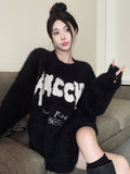 kkboxly Letter Print Crew Neck Pullover Sweater, Long Sleeve Knitted Sweater For Fall, Women's Clothing