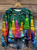 Plus Size Tree Print Sweatshirt, Casual Long Sleeve Crew Neck Pullover Sweatshirt, Women's Plus Size Clothing