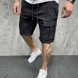 kkboxly  Mens Casual Non Stretch Loose Fit Drawstring Cotton Cargo Shorts With Pockets, Male Clothes For Summer