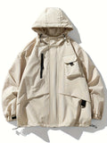 kkboxly  Men's Multi Pocket Winter Hooded Jacket, Chic Windbreaker Jacket For Outdoor Activities