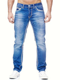 kkboxly  Slim Fit Distressed Jeans, Men's Casual Medium Stretch Denim Pants
