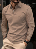 kkboxly Solid Men's Casual Comfy Long Sleeve Lapel Shirt With Chest Pocket For Everyday Wear In Spring And Autumn