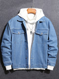 kkboxly  Chic Denim Jacket, Men's Casual Street Style Lapel Contrast Stitching Jacket Coat For Spring Fall