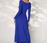 kkboxly  Ruched Solid Dress, Casual Long Sleeve Bodycon Maxi Dress, Women's Clothing