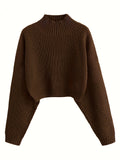 kkboxly  Long Sleeve Drop Shoulder Sweater, Loose Solid Casual Sweater, Women's Clothing