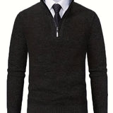 kkboxly  Plush Fleece Warm Pullover Sweaters, Men's Slim Casual High Neck Knitted Zipper Sweaters