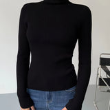 kkboxly  Women's Sweater Turtleneck Solid Ribbed Long Sleeve Slim Pullover Knit Tops