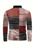 Men's Striped Shirt, Casual Lapel Slightly Stretch Breathable Button Up Long Sleeve Shirt For Outdoor