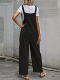 kkboxly  Solid Patched Pockets Knot Strap Overall Jumpsuit, Casual Overall Jumpsuit For Spring & Summer, Women's Clothing