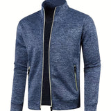 kkboxly  Warm Stand Collar Jacket, Men's Casual Comfortable Zip Up Zipper Pockets Knitted Cardigan For Fall Winter