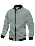 kkboxly  Classic Design Varsity Jacket, Men's Casual Baseball Jacket Coat Regular Fit College Hipster Windbreaker For Spring Autumn