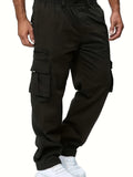 kkboxly  Men's Multi Pocket Loose Fit Straight Leg Casual Trousers