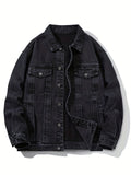 kkboxly  Men's Casual Loose Fit Denim Jacket, Multi Pocket Button Up Denim Jacket For Spring Fall