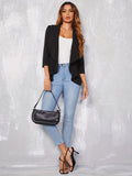 Waterfall Collar Blazer, Elegant Open Front 3/4 Sleeve Outerwear, Women's Clothing