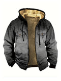 kkboxly  Men's Warm Fleece Zip Up Hooded Coat With Multi Pocket For Fall Winter