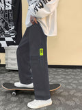 kkboxly  Stylish Wide Leg Sweatpants, Men's Casual Solid Color Side Pocket Slightly Stretch Drawstring Pants For Spring Summer