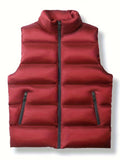 kkboxly  Warm Winter Vest, Men's Casual Zipper Pockets Stand Collar Zip Up Vest For Fall Winter