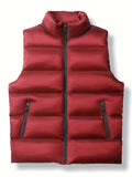 Warm Winter Vest, Men's Casual Zipper Pockets Stand Collar Zip Up Vest For Fall Winter