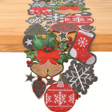 Embroidered Christmas Table Runner 1PC - Polyester Festive Table Decor with Holly, Gift, and Snowflake Patterns - 13.78x70.08inch Rectangular Floral Holiday Table Runner for Dining & Kitchen Decor