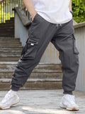 kkboxly  Men's Drawstring Cargo Pants With Flap Pockets, Loose Casual Comfy Jogger Pants