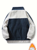 kkboxly  Warm Plush Fleece Jacket, Men's Casual Color Block Stand Collar Jacket Coat For Fall Winter