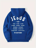 kkboxly  Men's Jesus Is My Everything Print Hoodie With Assorted Colors, Casual Slightly Stretch Drawstring Long Sleeves Hooded Sweatshirt, Men's Clothing