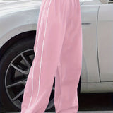 kkboxly  Striped Wide Leg Pants, Y2K Solid Long Length High Waist Pants, Women's Clothing